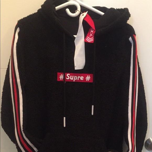 Black Sherpa Fleece Hoodie NWT Sz M - Picture 2 of 11